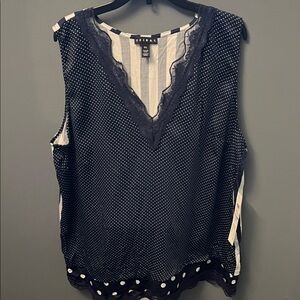 Tribal Navy and White Polka Dot Lace-Trim Sleeveless Camisole